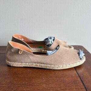 Verbenas Cruz Open Toe Suede Espadrille in Tan side cut‎ out NEW Size 8